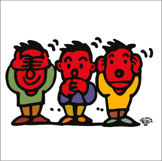 秋山孝が2010年に制作したイラスト「Three wise monkeys 見ざる聞かざる言わざる」