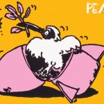 ポスターアーティスト秋山孝が社会をテーマに1985年に制作したポスター「Love Peace (ibis) 」