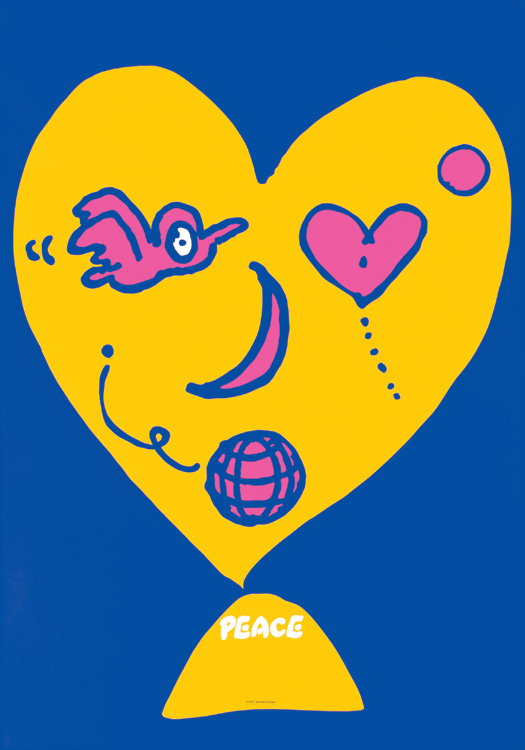 秋山孝が社会をテーマに1989年に描いたイラスト「Peace Face (face of heart)」