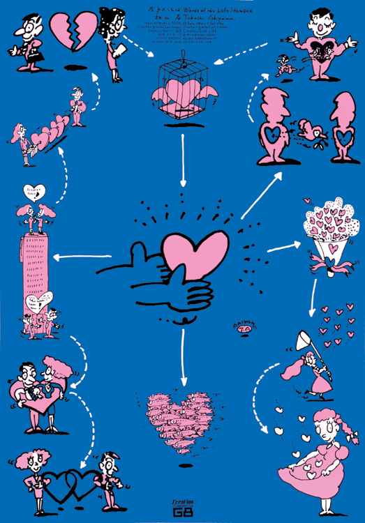 秋山孝が文化をテーマに1990年に制作したポスター「 Words of The Left Handed (family of heart)」