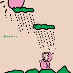 秋山孝が1991年にエコロジーをテーマに制作したポスター「Nature (rain cloud and monkey) 」