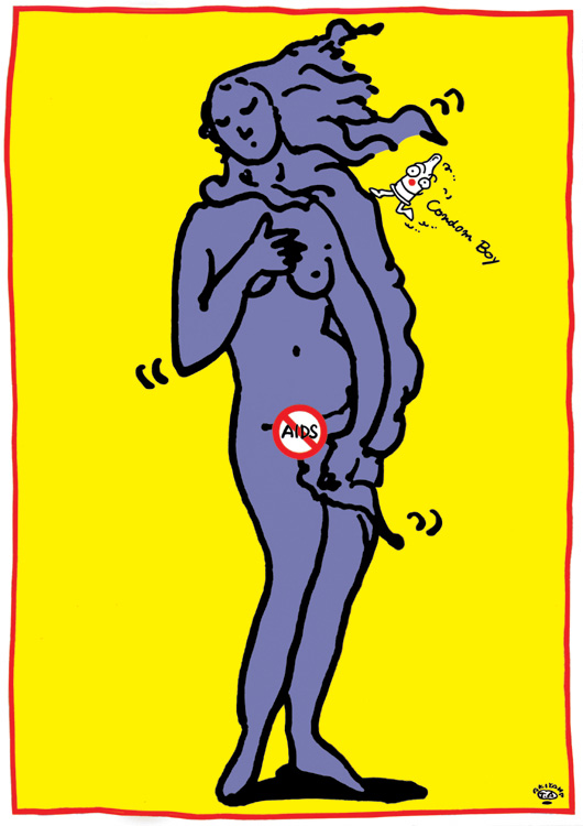 秋山孝が1992年にエイズをテーマに制作したポスター「Aids Condom Boy (venus)」