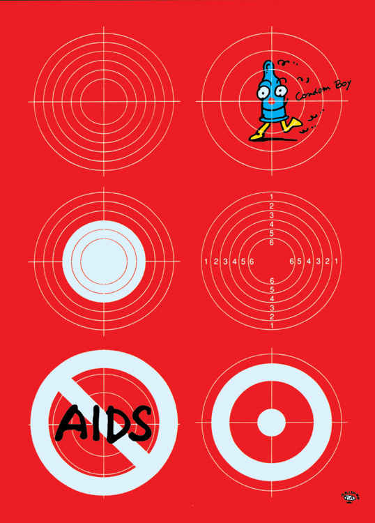 秋山孝が1992年にエイズをテーマに制作したポスター「Aids Condom Boy (target)」