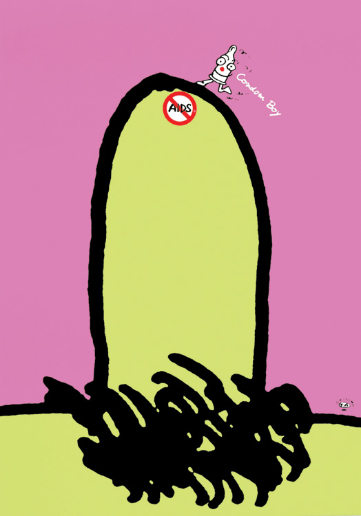 秋山孝がエイズをテーマに1992年に制作したポスター「Aids Condom Boy (man)」