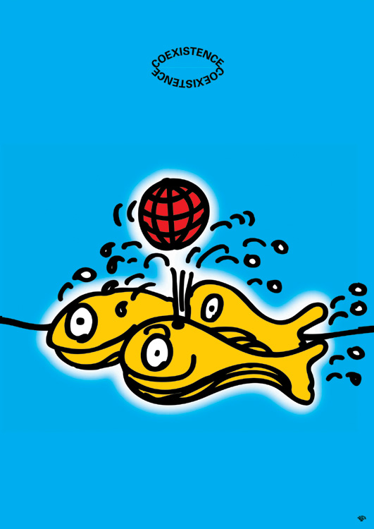 ポスターアーティスト秋山孝が2000年にエコロジーをテーマに制作したポスター「Coexistence (whale)」